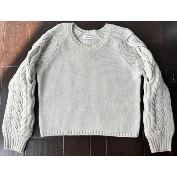 Naadam Women's Hand Knit Cable Sleeve Wool Cashmere Crewneck, Size Small - Picture 8 of 13